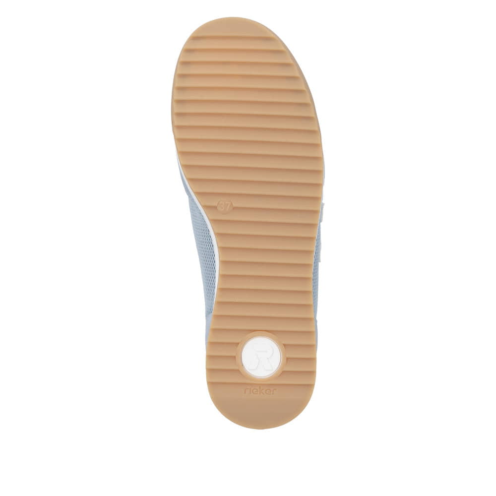 Blaue Rieker Damen Sneaker Low W4000-12 mit Schnürung sowie abgesetztem Logo. Schuh Laufsohle.