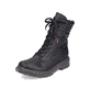 
Tiefschwarze Rieker Damen Schnürstiefel 78203-00 mit Schnürung und Reißverschluss. Schuh seitlich schräg