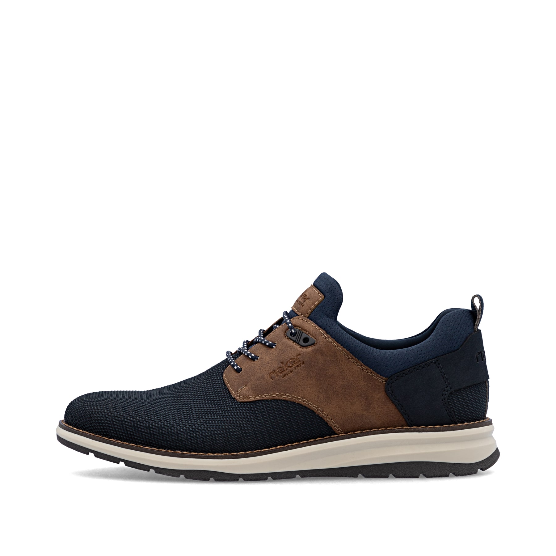 Mocassins Rieker bleus pour hommes 14750-15 avec bande élastique. Côté extérieur de la chaussure.