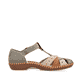 Grünbraune Rieker Damen Sandalen M1655-54, Barfußschuhe mit modernen Ziernähten. Schuh Innenseite.