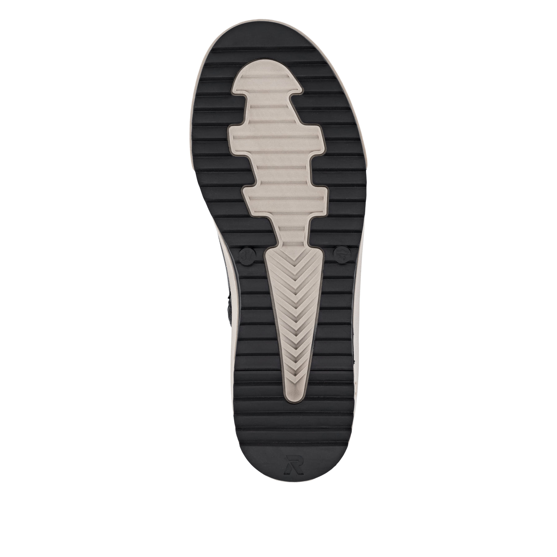 Schwarze Rieker Damen Sneaker High W0171-00 aus Glattleder mit Reißverschluss. Schuh Laufsohle.