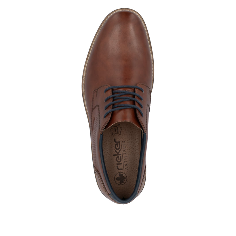 Braune Rieker Herren Schnürschuhe 13516-22 mit der Komfortweite G 1/2. Schuh von oben.