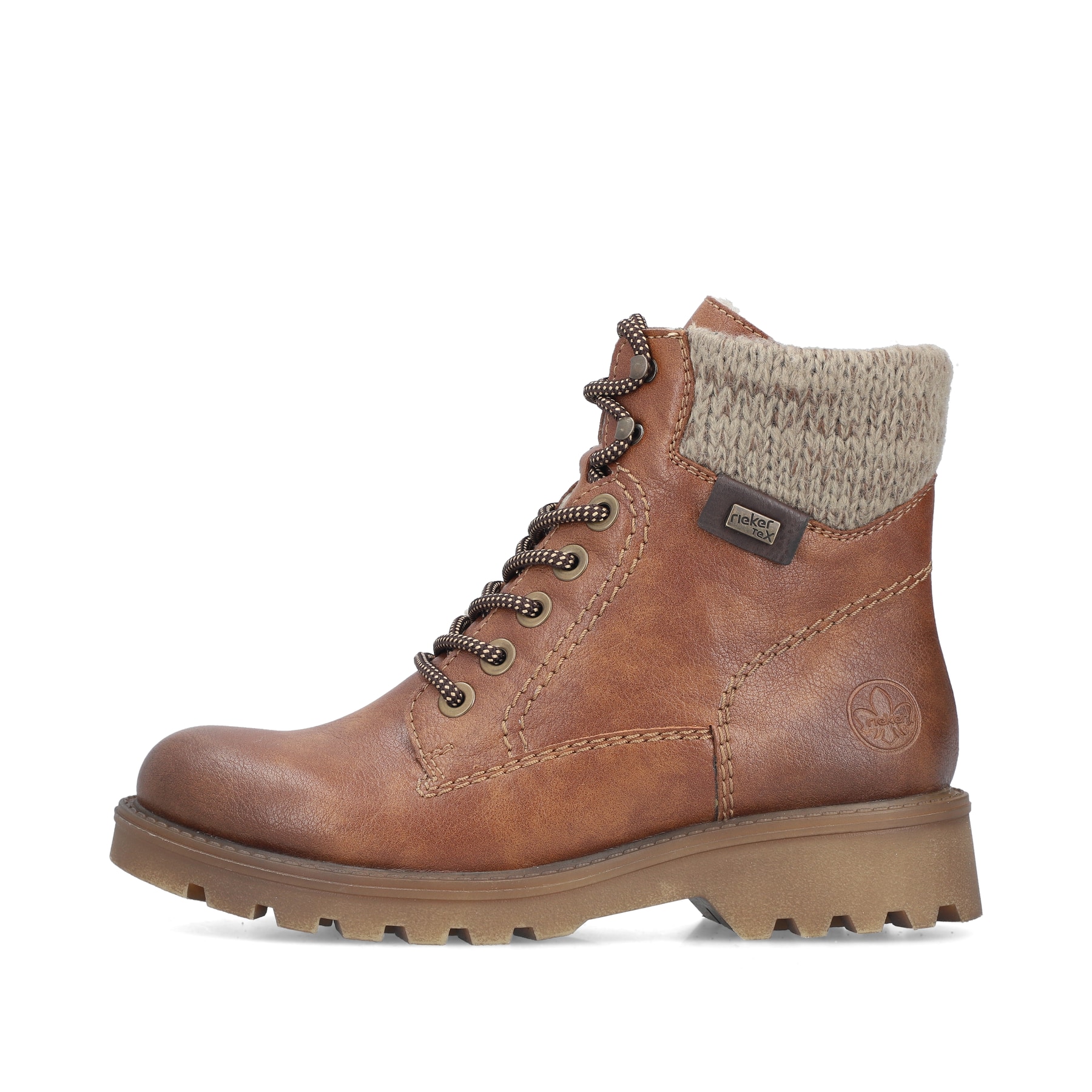 Biker Boots Rieker marron pour femme 73220-24 avec membrane RiekerTEX. Côté extérieur de la chaussure.