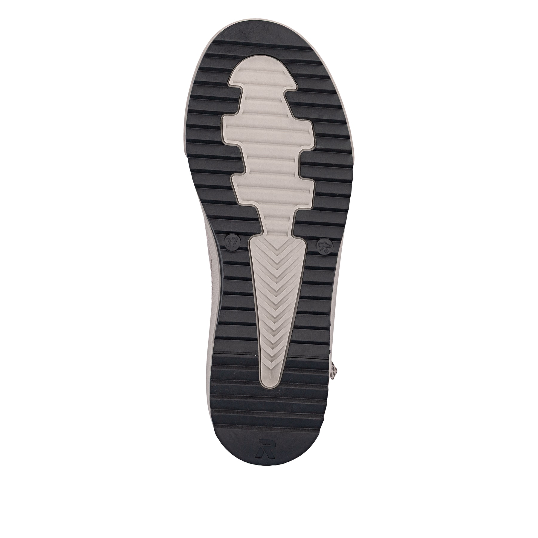 Beige-schwarze Rieker Damen Sneaker High W0164-64 mit modernen Ziernähten. Schuh Laufsohle.