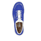 Himmelblaue Rieker Damen Slipper L3293-14 mit Gummischnürung sowie Löcheroptik. Schuh von oben.
