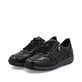 Schwarz-dunkelbraune Rieker Damen Sneaker Low N1100-25 aus Glattleder. Schuhpaar seitlich schräg.