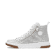Graue Rieker Damen Sneaker High N3945-40 in Löcheroptik mit einem Reißverschluss. Schuh Außenseite.