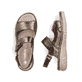 Bronzene Rieker Damen Riemchensandalen 60462-90 mit einem Klettverschluss. Schuh von oben, liegend.