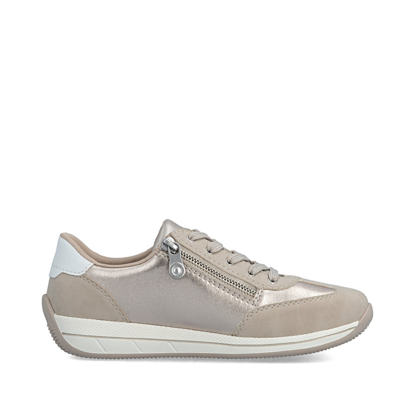 Beigeweiße Rieker Damen Schnürschuhe N1103-90 mit metallischem Finish. Schuh Innenseite.
