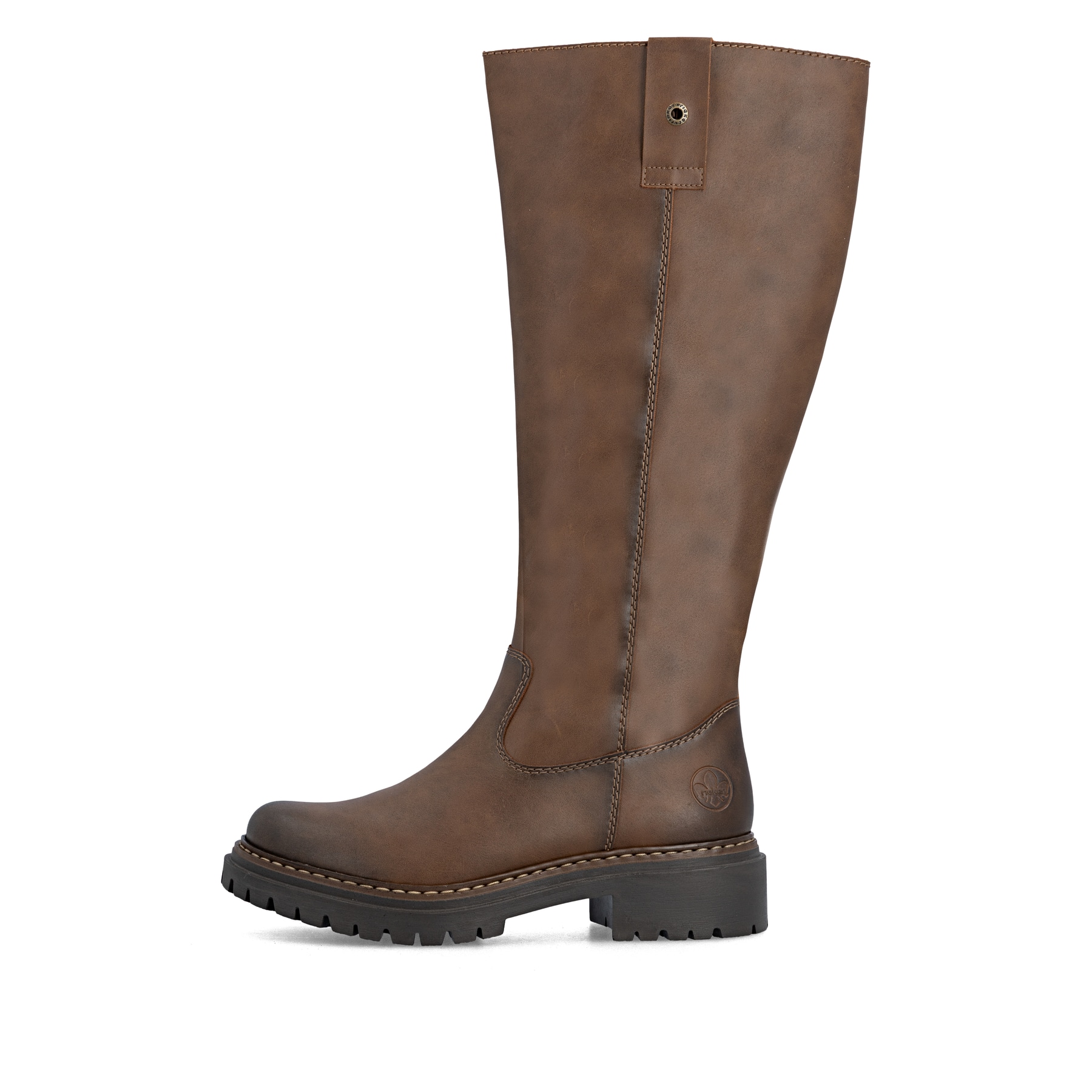 Braune Rieker Damen Hochschaftstiefel 72656-22 mit einem Reißverschluss. Schuh Außenseite.