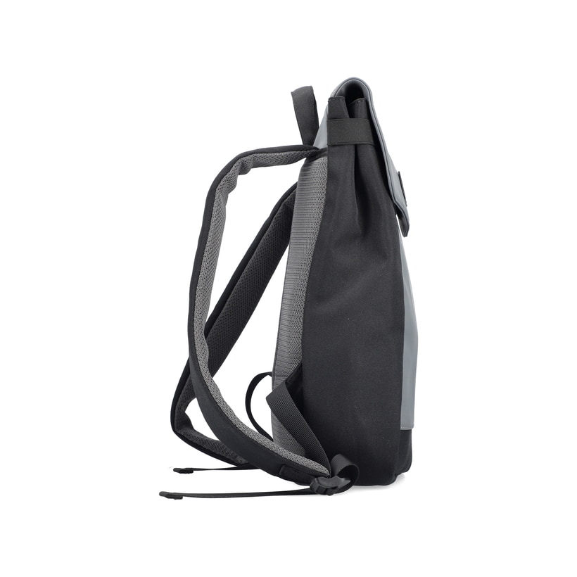 Sac à dos Rieker H5100-42 en gris avec fermeture velcro et compartiment rembourré pour ordinateur portable. Ouvert.