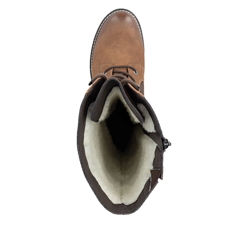 Braune Rieker Damen Schnürstiefel Y8101-25 aus Rauleder. Schuh von oben.