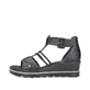 Schwarze Rieker Keilsandaletten 67480-01 mit trendigen Schnalle. Schuh Außenseite.