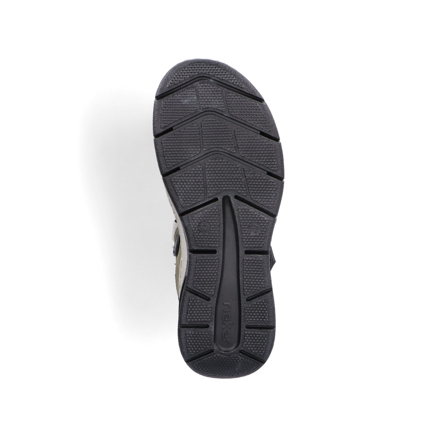 Grüne Rieker Damen Trekkingsandalen 67651-54 mit Rieker Air Sohlenfenster. Schuh Laufsohle.