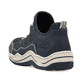 Blaue Rieker Damen Slipper L0551-14 mit einem Gummizug. Schuh von hinten.