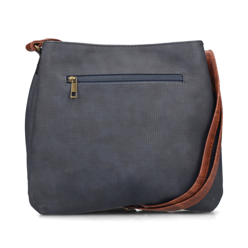 Sac à bandoulière Rieker H1005-14 bleu avec fermeture éclair et pendentif en forme de cœur. Verso.