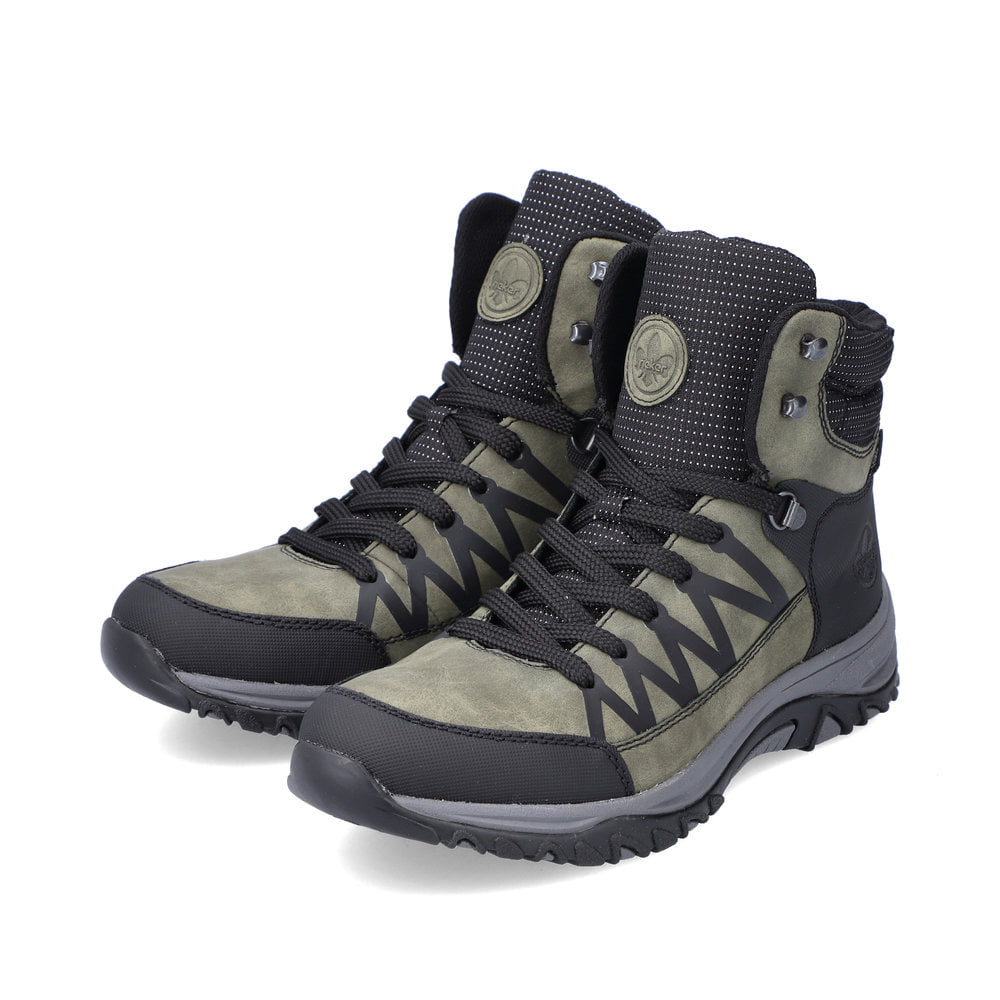 Schieferblaue Rieker Damen Schnürschuhe M9601-14 mit Schnürung sowie einer Profilsohle. Schuh Innenseite