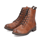 Hellbraune Rieker Damen Schnürstiefel 72220-24 mit einem Reißverschluss. Schuhpaar seitlich schräg.