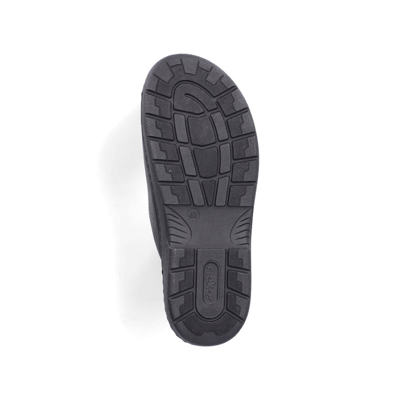 Schwarze Rieker Herren Pantoletten 20390-00 aus Glattleder mit Klettverschluss. Schuh Laufsohle.