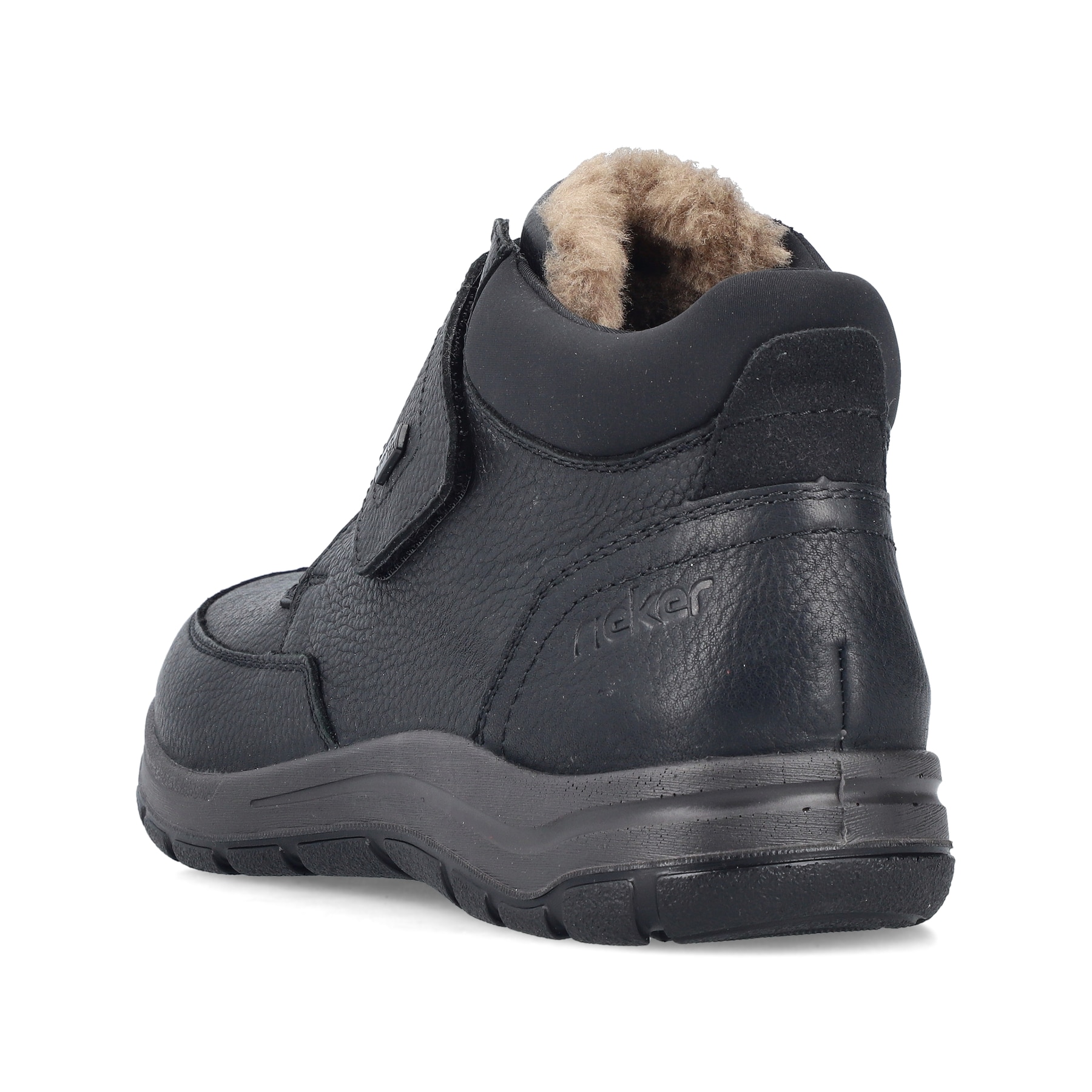 Schwarze Rieker Herren Kurzstiefel 03680-00 aus Glattleder. Schuh von hinten.