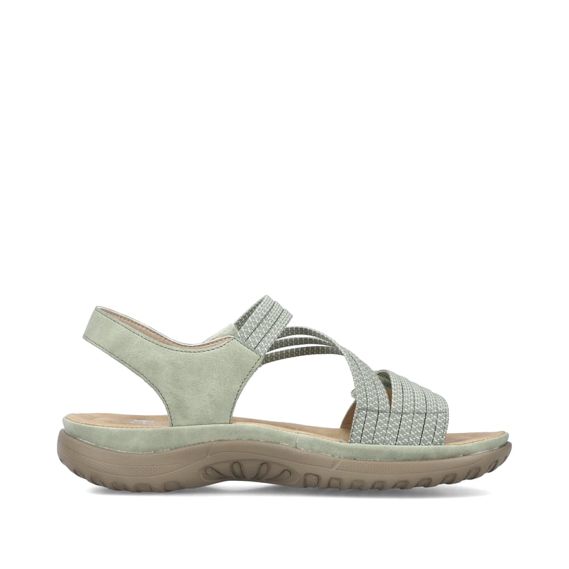 Grüne vegane Rieker Damen Trekkingsandalen 64870-52 mit einem Klettverschluss. Schuh Innenseite.