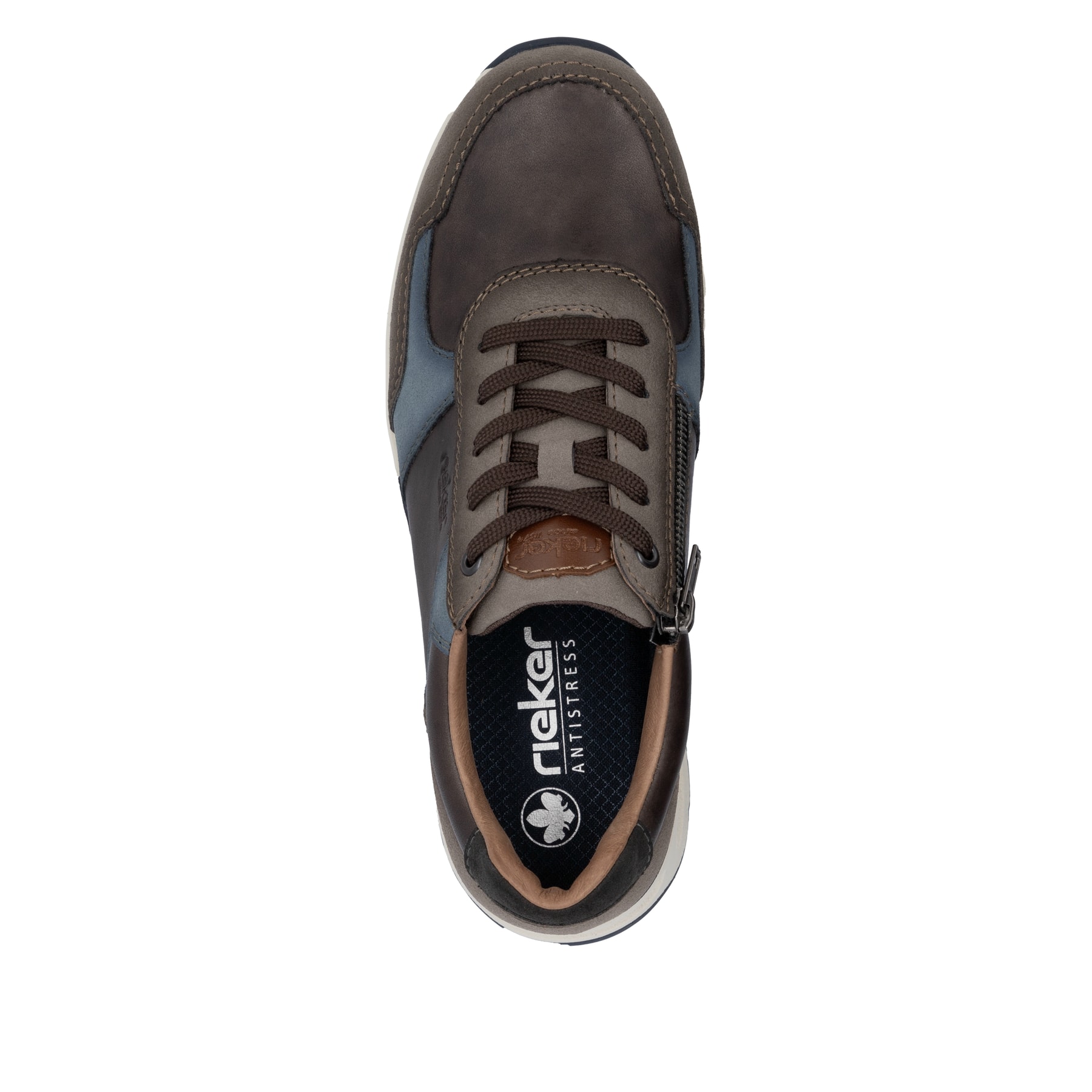 Braune Rieker Herren Sneaker Low B0704-25 mit einem Reißverschluss. Schuh von oben.