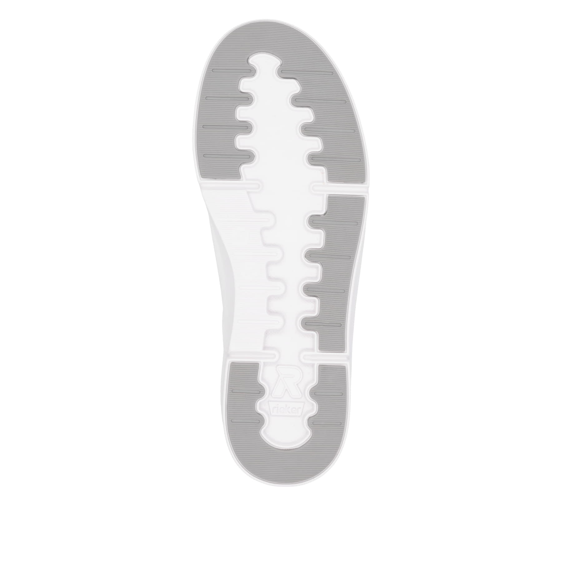 Weiße Rieker Damen Sneaker Low 41906-80 mit Reißverschluss sowie flexibler Sohle. Schuh Laufsohle.