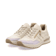 Beige Rieker Damen Sneaker Low M6601-60 mit modernen Ziernähten. Schuhpaar seitlich schräg.