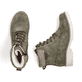 
Staubgraue Rieker Damen Stiefeletten Y9071-40 mit einer Profilsohle mit Blockabsatz. Schuh seitlich schräg