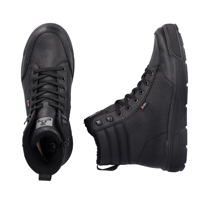 Schwarze Rieker Herren Schnürstiefel U0071-01 aus Glattleder. Schuh von oben, liegend.