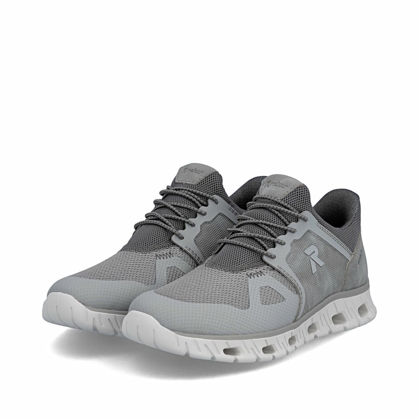 Baskets basses Rieker grises homme 04355-40 avec option easy in facile. Chaussures inclinées sur le côté.