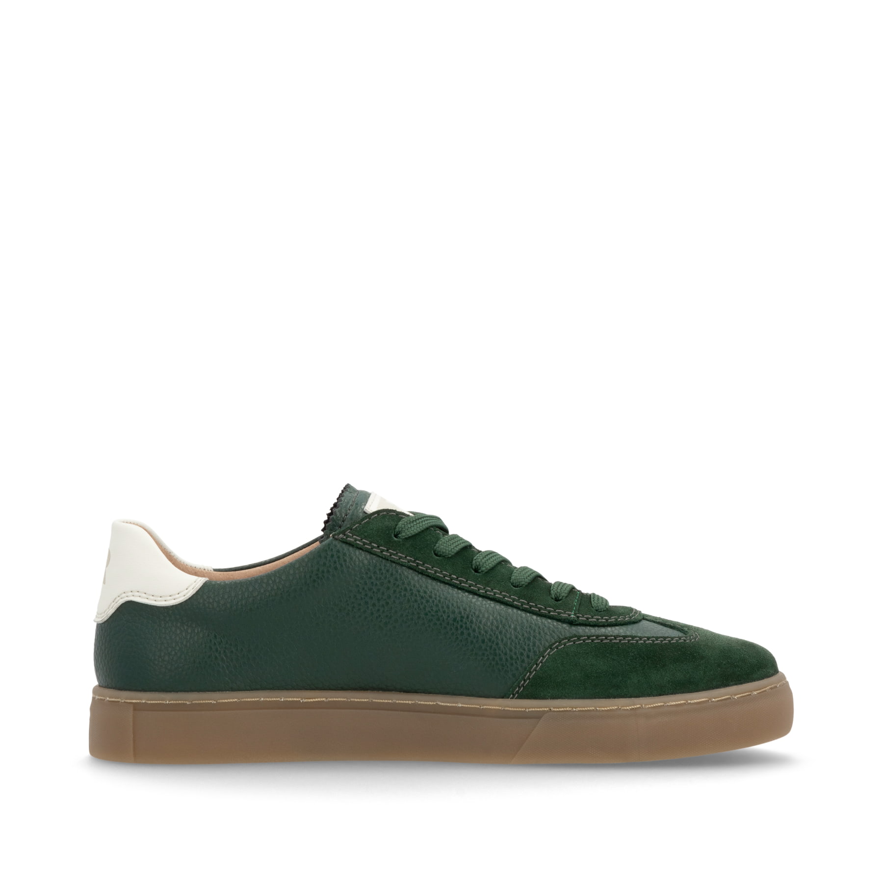 Grüne Rieker Herren Sneaker Low U0707-54 im Retro-Look mit weißen Streifen an der Seite sowie einer Schnürung. Schuh Innenseite.