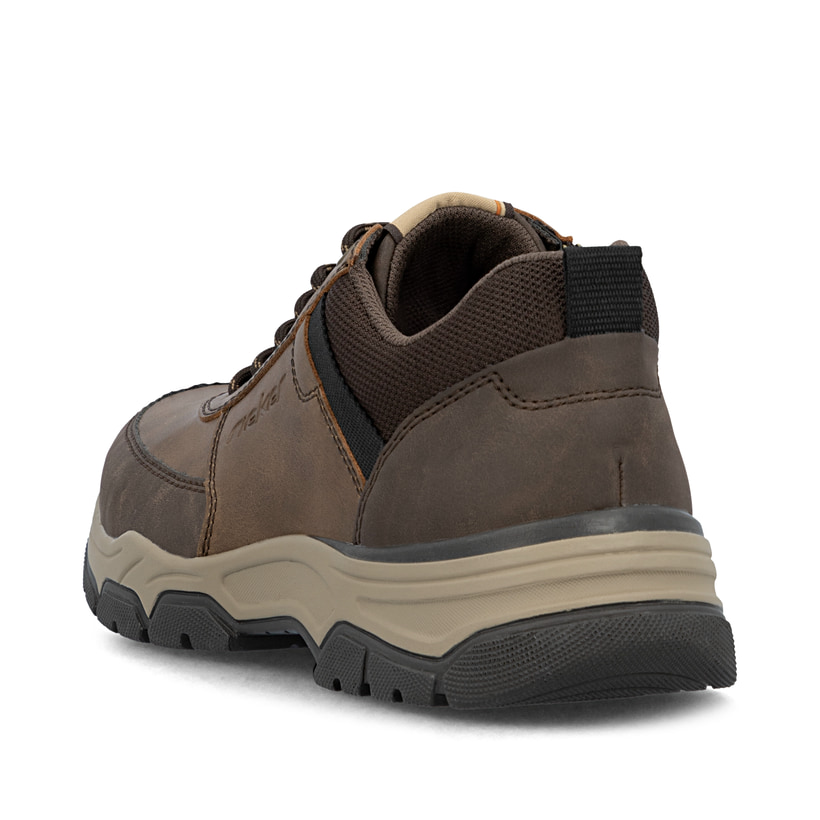 Braune Rieker Herren Sneaker Low 31205-22 mit einer Schnürung sowie Extraweite H. Schuh von hinten.