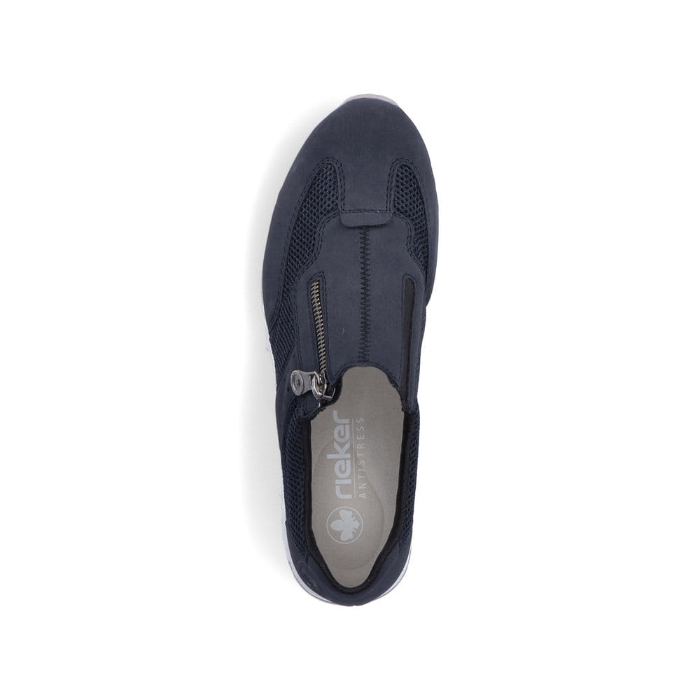 Chaussons Rieker bleus pour femme 54474-14 avec fermeture éclair. Chaussure vue de dessus.