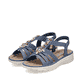 Blaue Rieker Damen Riemchensandalen V8549-10 mit Schmuckelementen sowie Gummizug. Schuhpaar seitlich schräg.