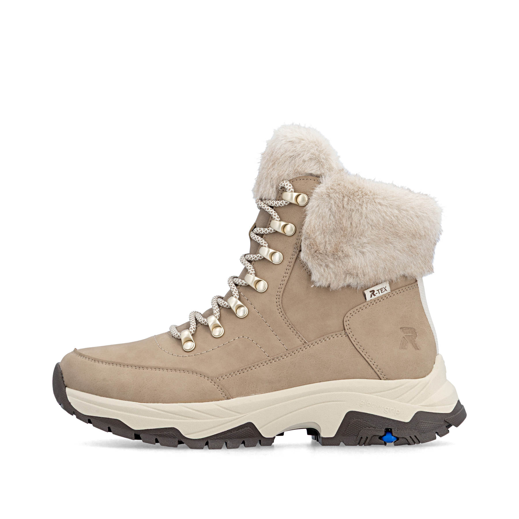 Beige Rieker Damen Schnürstiefel Z3971-20 aus Rauleder mit dem Glacier Grip. Schuh Außenseite.
