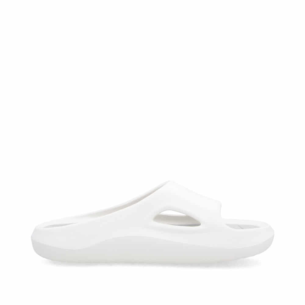 Weiße Rieker Damen Pantoletten W3450-80 mit ultraleichter und flexibler Sohle. Schuh Innenseite.