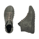 Dunkelgrüne Rieker Damen Schnürstiefel 57501-54 mit modernen Ziernähten. Schuh von oben, liegend.