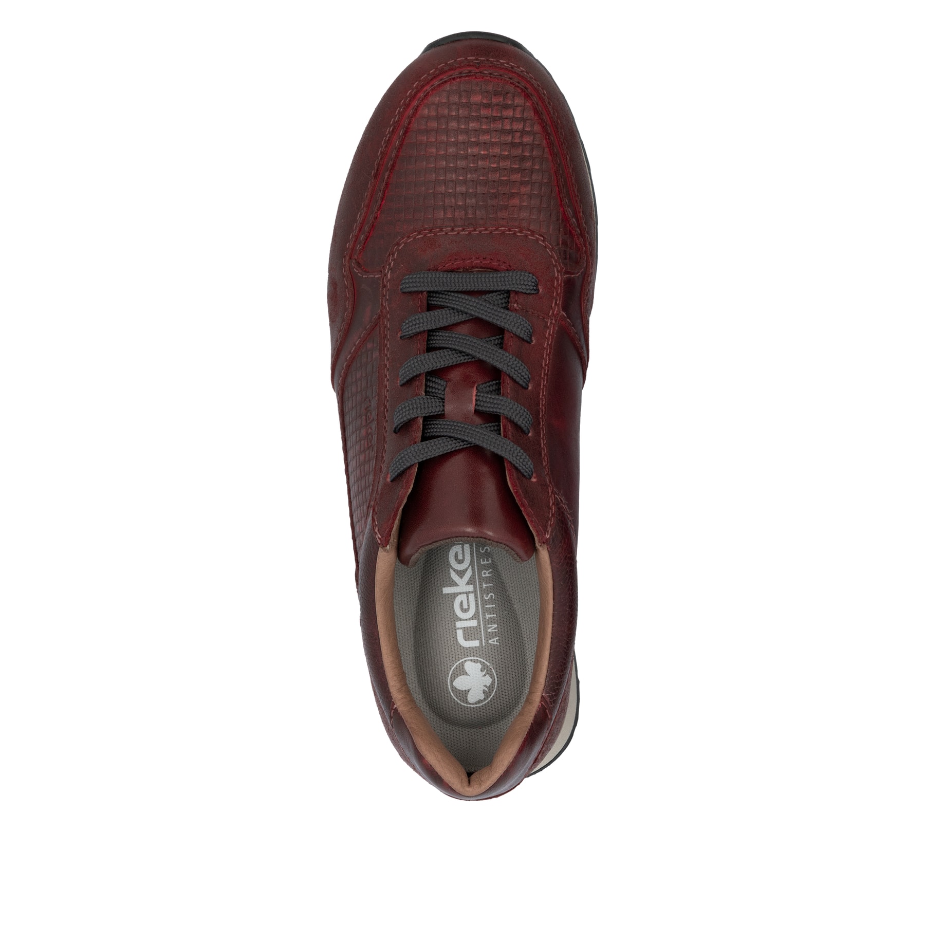Rote Rieker Herren Sneaker Low U0311-35 aus Glattleder mit einer Schnürung. Schuh von oben.