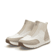 Beige vegane Rieker Damen Sneaker High 58959-62 mit floralem Muster. Schuhpaar seitlich schräg.