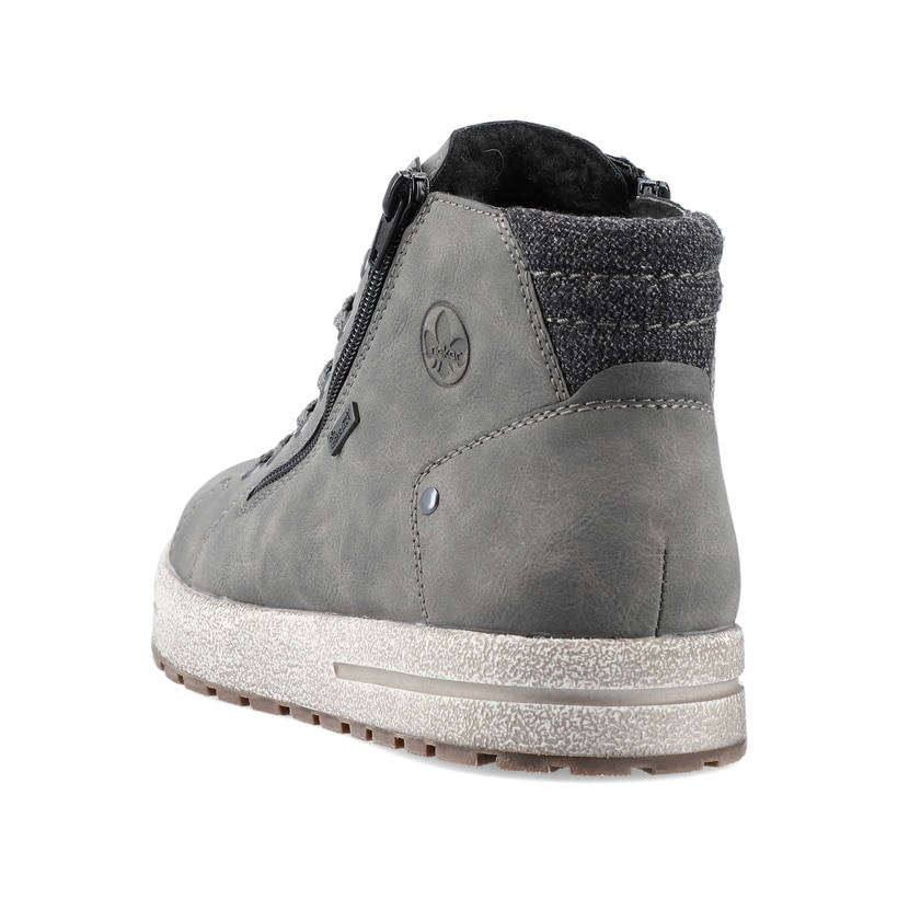 Mondgraue Rieker Herren Schnürstiefel 30721-45 mit Schnürung und Reißverschluss. Schuh von hinten