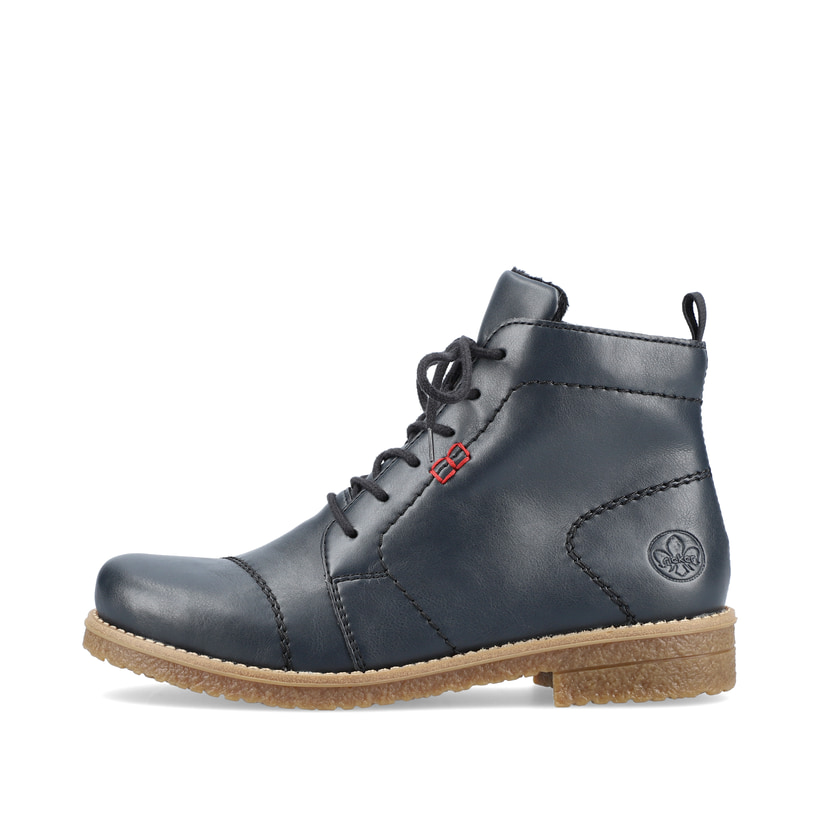 
Marineblaue Rieker Damen Schnürstiefel 73500-14 mit einer robusten Profilsohle. Schuh Außenseite