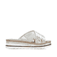 Silberne Rieker Damen Pantoletten V7979-80 mit einem Klettverschluss. Schuh Innenseite.