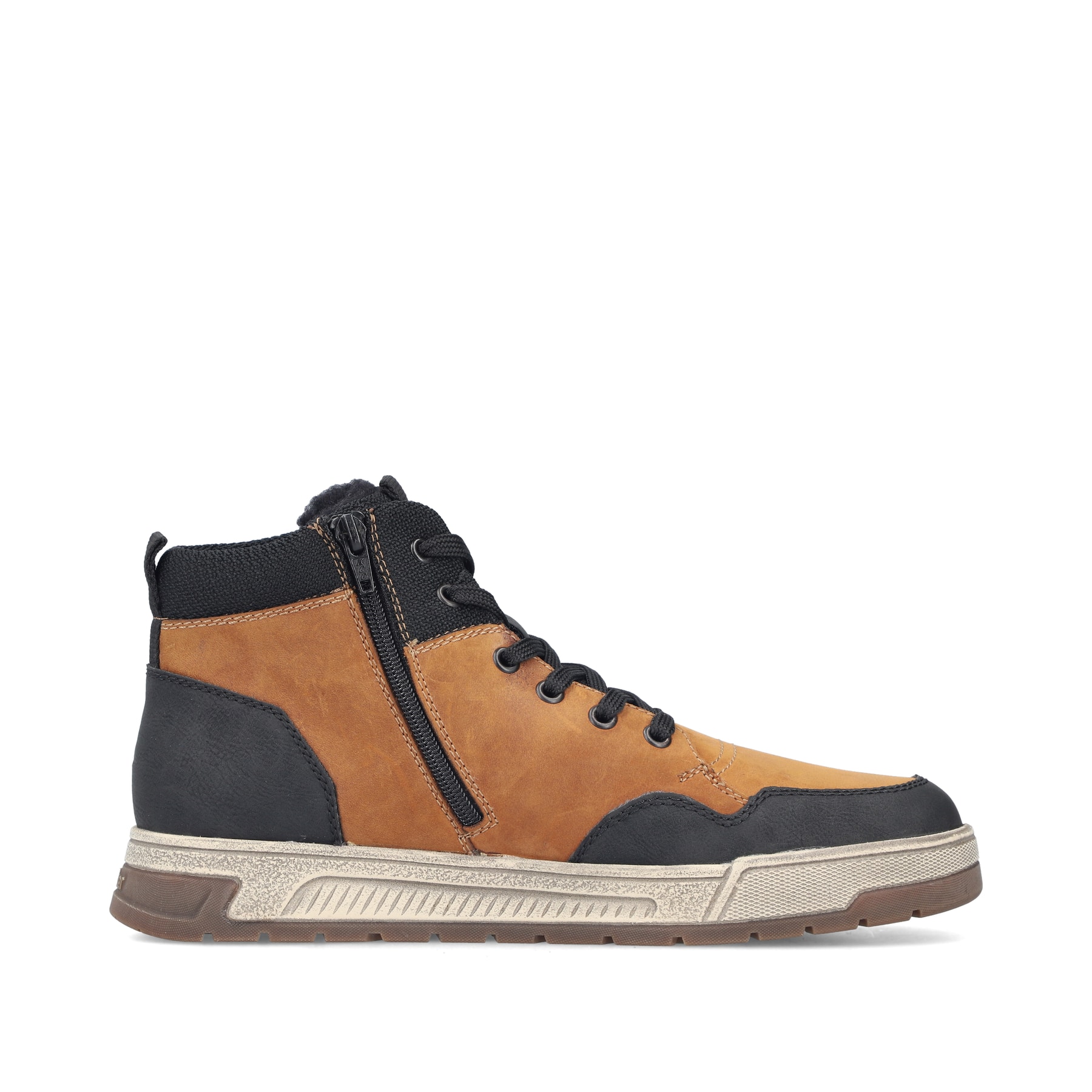 Goldgelb-braune Rieker Herren Sneaker High 36042-68 aus Rauleder. Schuh Innenseite.