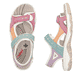 Mehrfarbige Rieker Damen Trekkingsandalen 68866-92 mit einem Klettverschluss. Schuh von oben, liegend.