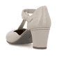 Beige Rieker Pumps 41087-60 mit einer Schnalle sowie extra weicher Decksohle. Schuh von hinten.