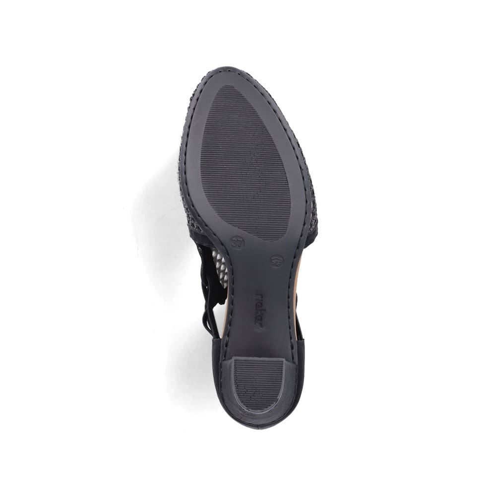 Escarpins Rieker noirs pour femme 41052-00 avec bande élastique. Semelle extérieure de la chaussure.