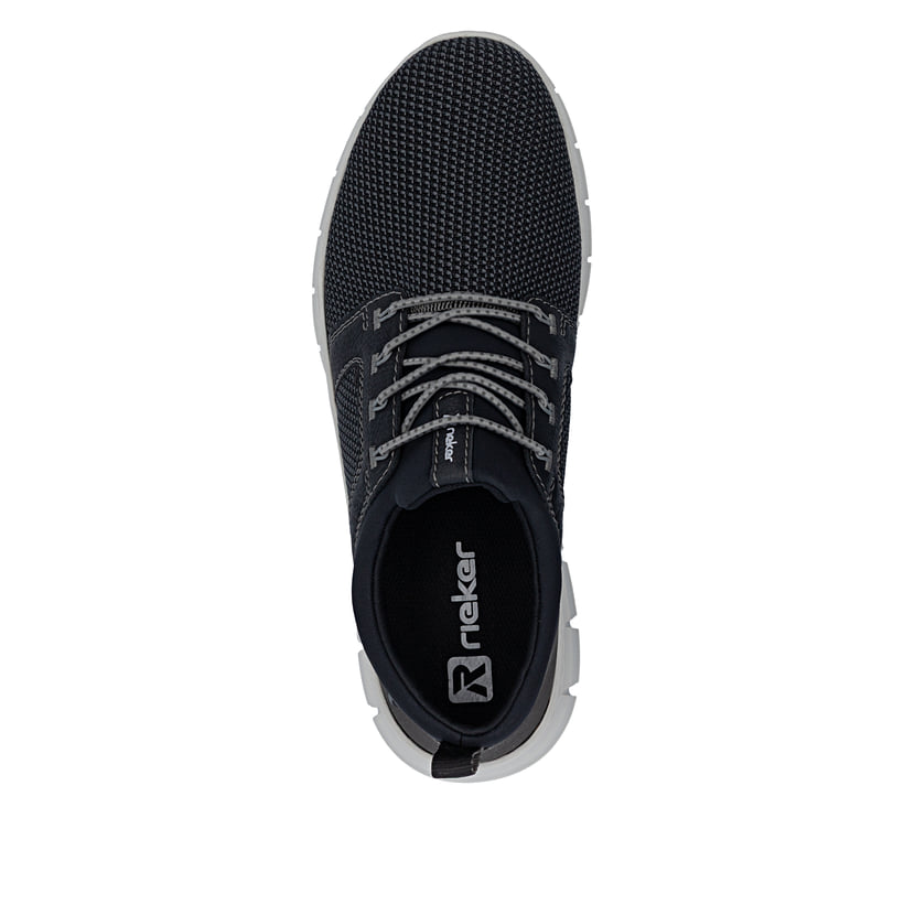 Mocassins Rieker noirs pour homme B7796-02 avec bande élastique. Chaussure vue de dessus.