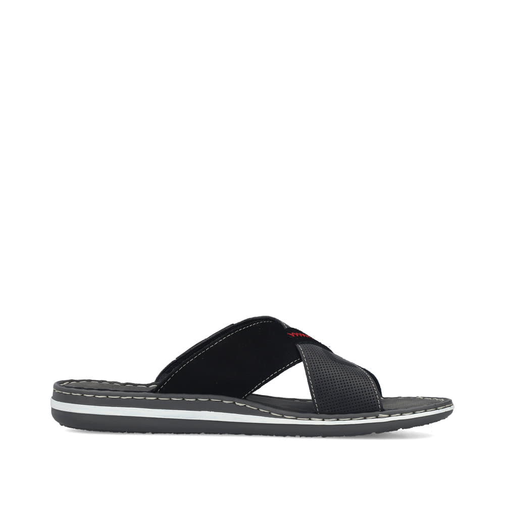 Schwarze Rieker Herren Pantoletten 21098-02 mit der Komfortweite G. Schuh Innenseite.
