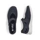 Blaue Rieker Ballerinas 48996-14 mit modernen Ziernähten sowie Klettverschluss. Schuh von oben, liegend.